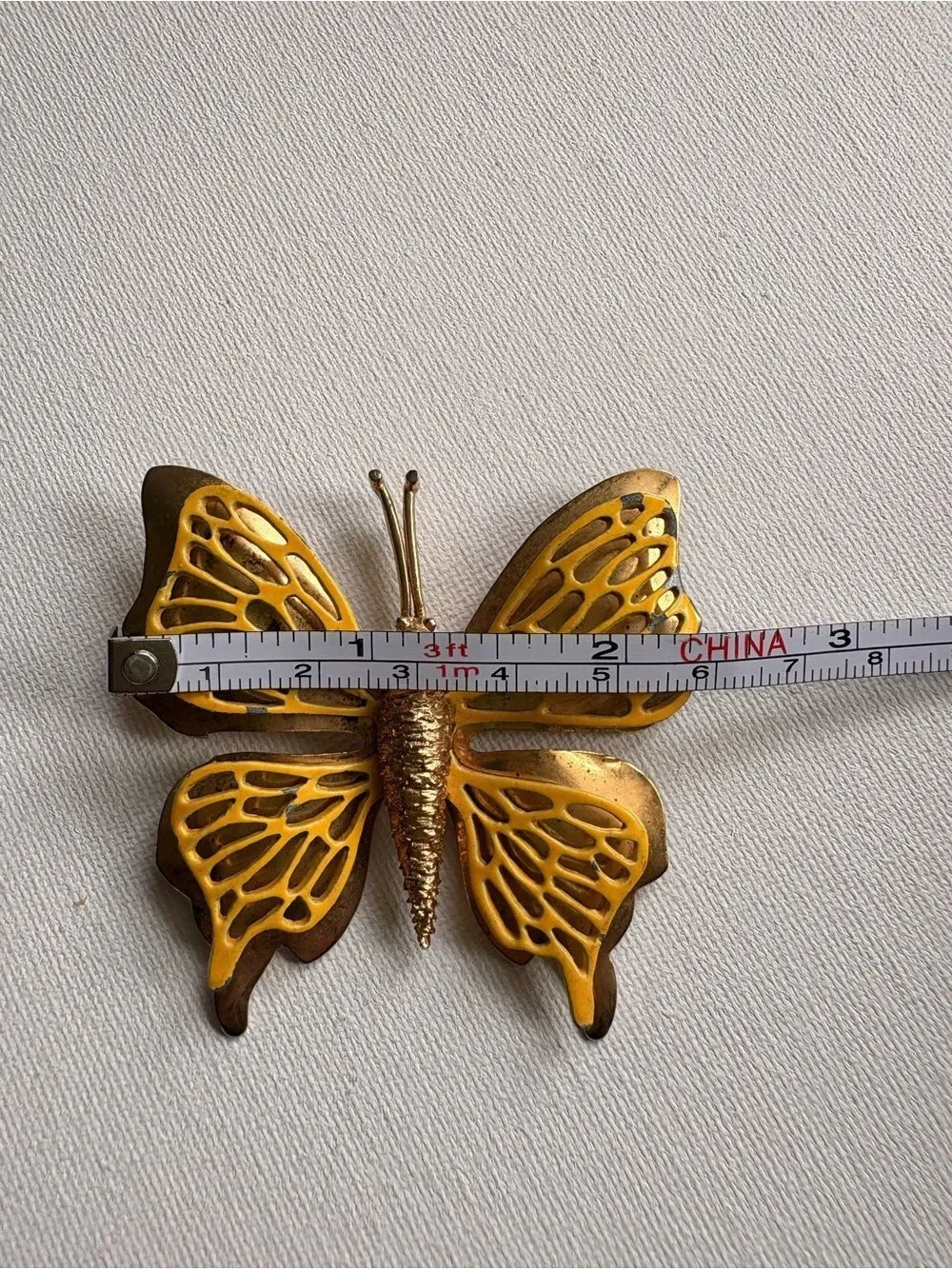 Vintage Gold & Yellow Butterfly Brooch Pin Retro Nature Jewelry Statement Pin